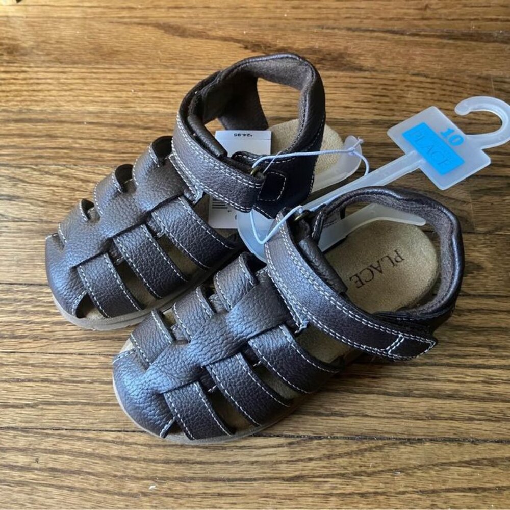 NEW Kids sz 12 Fisherman Sandals Boys Toddler Brown Childrens Place Leather Shoe